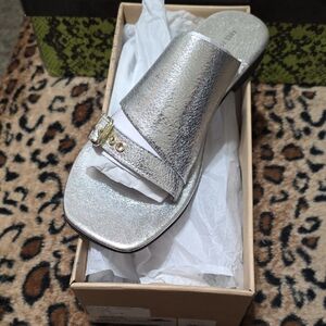 Free People Shimmering Silver Slide Sandals